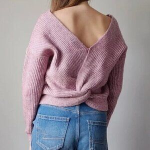 Anthropologie Angel of the North pink wool blend twist back sweater